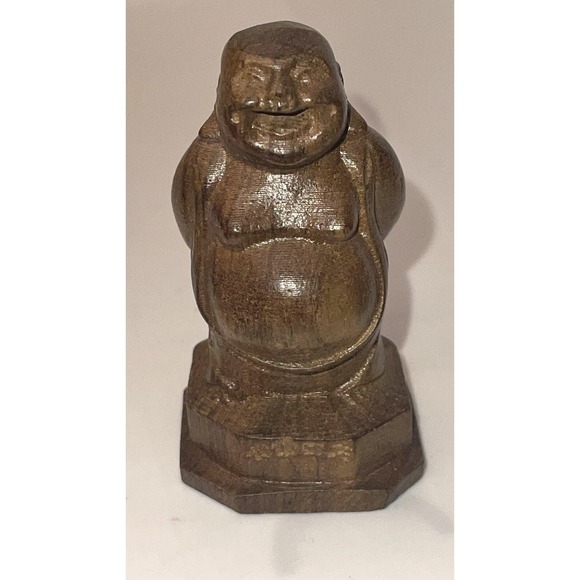 Vintage Chinese Laughing Buddha Wood Hand Carved Mini Desk Top Ho Tai Temple 3" - Picture 2 of 13